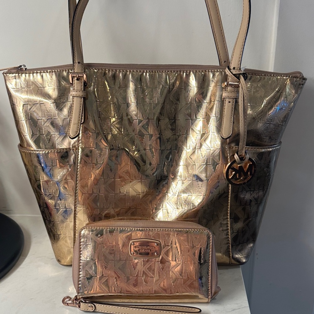 Michael Kors Metallic Gold Tote and Wallet